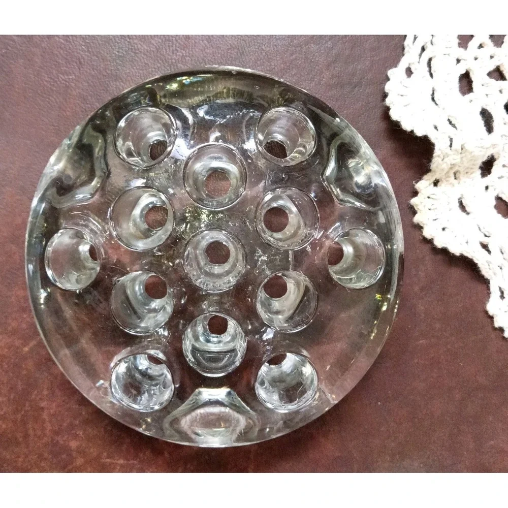 Clear Vintage Thirteen Hole Flower Frog For Floral Arrangements 4 Inch Diameter